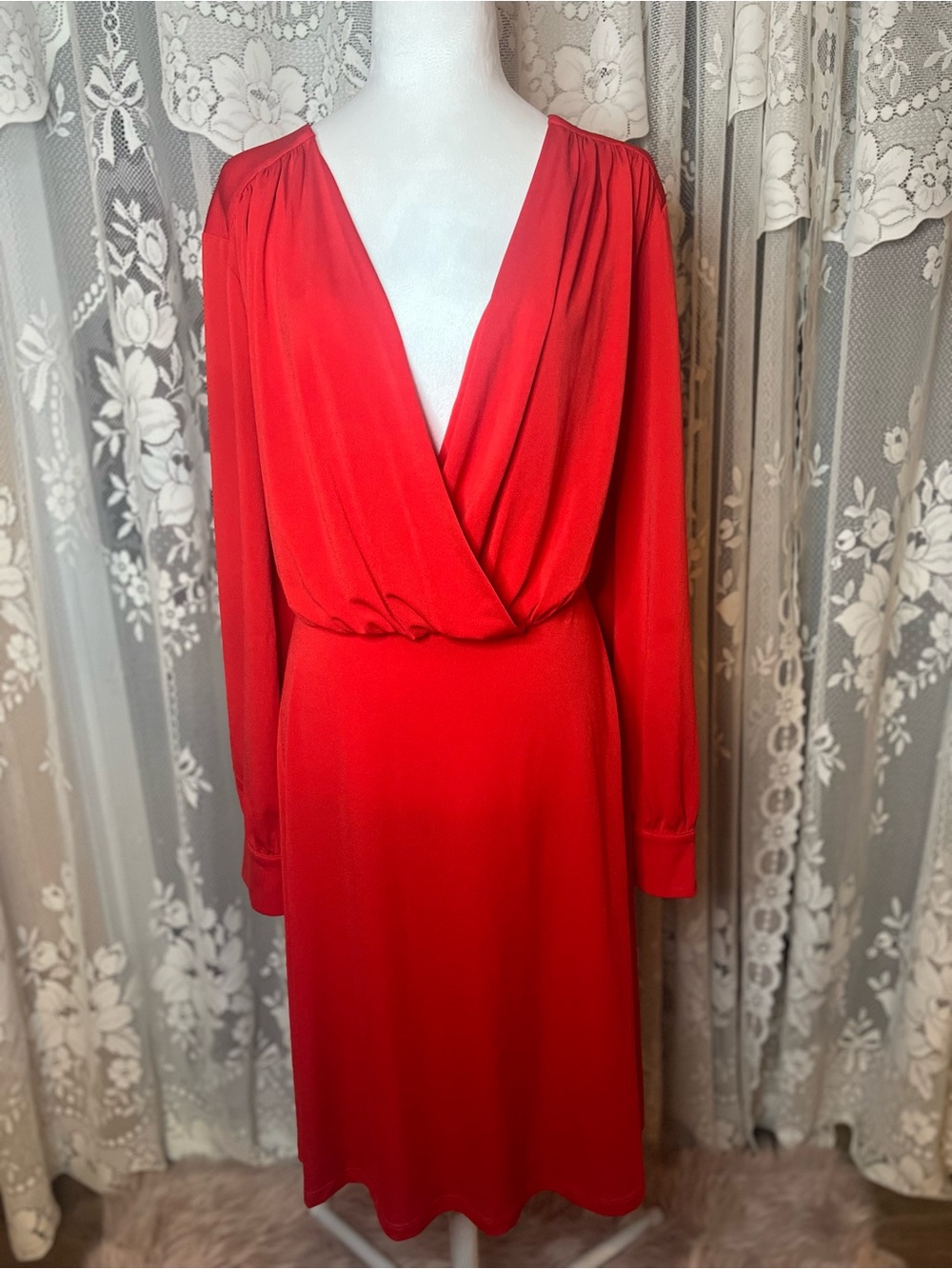 H&M Red V-Neck Wrap Midi Dress XL